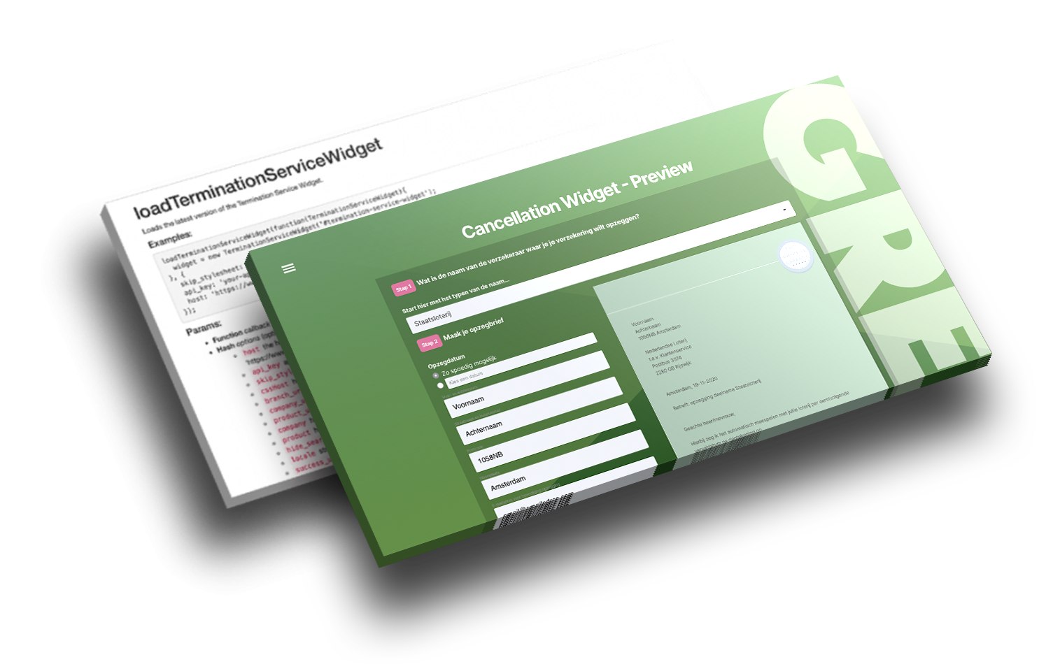 Example of the GreenOnline cancellation widget